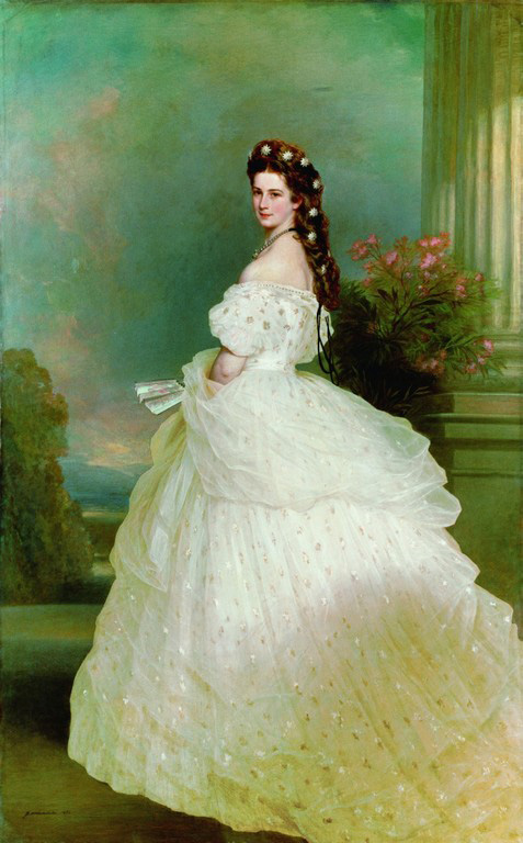 Keizerin Elisabeth van Oostenrijk. Portret van Sissi met de zogenaamde edelweiss sterren van sieraden AE Köchert. Schilderij van Franz Xaver Winterhalter, 1865